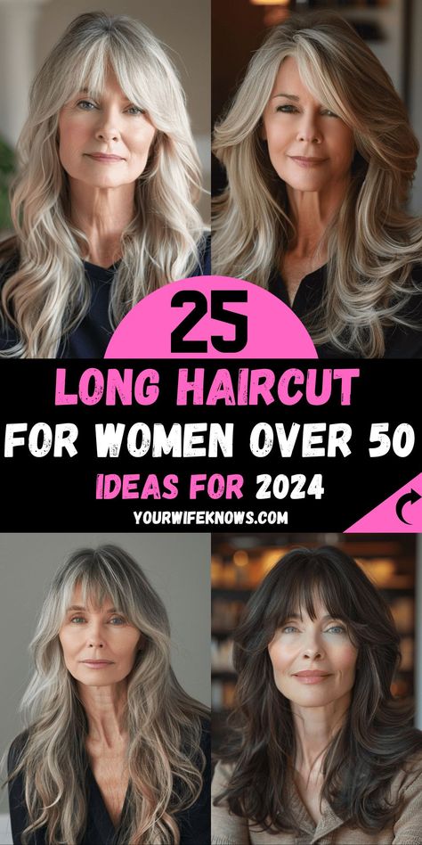 Haircut Ideas For Fine Hair, Ideas For Fine Hair, Long Haircuts For Women, Long Hair 50, Long Hair Older Women, Women Haircuts Long, Long Shag Haircut, Face Framing Curtain Bangs, Haircuts For Women Over 50