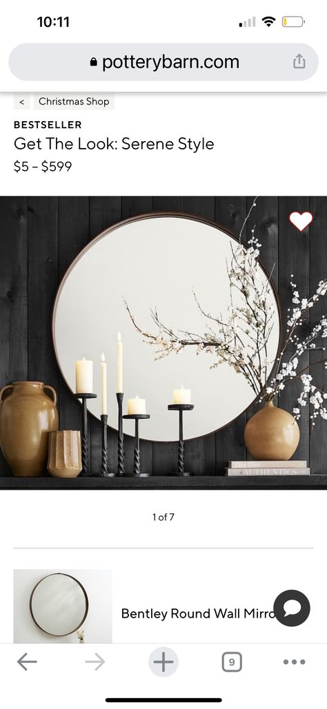 Round Black Mirror Fireplace, Mantle Round Mirror Decorating Ideas, Mantle With Round Mirror, Round Mirror Fireplace, Black And White Mantle Decor, Round Mirror Above Fireplace, Round Mirror Over Fireplace, White Mantle Decor, Mantlepiece Decor