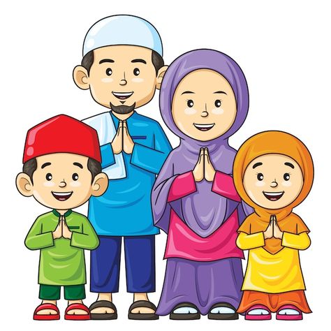 Muslim Family Cartoon, Ecosystems Projects, Welcome Banners, Islamic Kids Activities, Happy Eid Mubarak, Hanuman Pics, Islamic Cartoon, Muslim Family, Anime Muslim