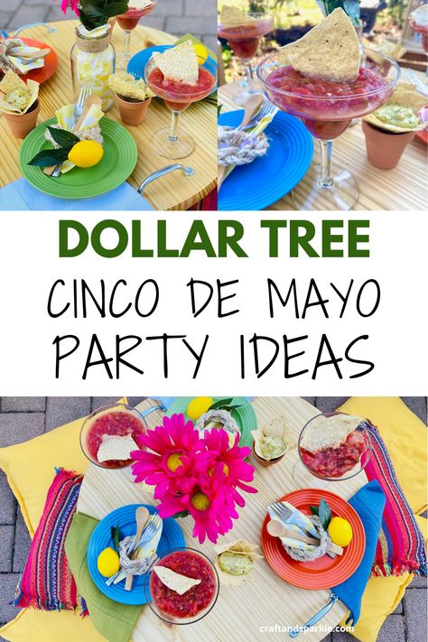 Cinco De Mayo Food For Kids, Taco And Tequila Party Decorations, Diy Cinco De Mayo Decorations Ideas, Taco Party Ideas Decorations Diy, Taco Party Table Decorations, Dollar Tree Mexican Decor, Dollar Tree Taco Party, Diy Fiesta Birthday Decorations, Fiesta Theme Party Table Decorations