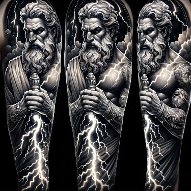 Zeus Lightning Bolt, Calf Tattoo Ideas, Zeus Lightning, Greek God Tattoo, Zeus God, Lightning Bolt Tattoo, Black And White Tattoo, Sky Tattoos, Poseidon Tattoo