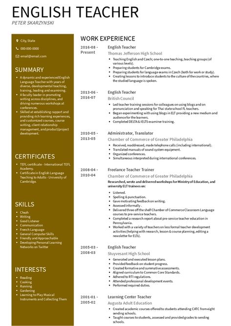 English Cv Examples, Resume Teacher Examples, Cv Teacher Education, Cv For Teachers Teaching Jobs, Resume For Teacher Job, English Teacher Cv, Cv Model, Cv English, Teacher Resume Template Free