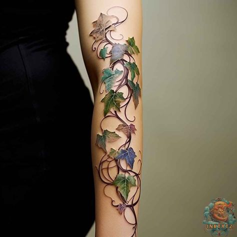 Elven Leaf Tattoo, Flowery Vine Tattoo, Tattoo Vines For Women, Vine Arm Tattoos For Women, Ivy Tattoo Vines For Women, Plant Leg Tattoo, Grapevine Tattoo, Vine Tattoos For Women, Floral Vine Tattoos