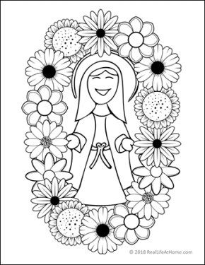 Mary coloring page - perfect for a May crowning activity from Real Life at Home Ccd Crafts, Catholic Kids Crafts, Catholic Kids Activities, Religion Activities, Catholic Sacraments, Fun Coloring Pages, Blessed Mary, Catholic Crafts, Bible School Crafts