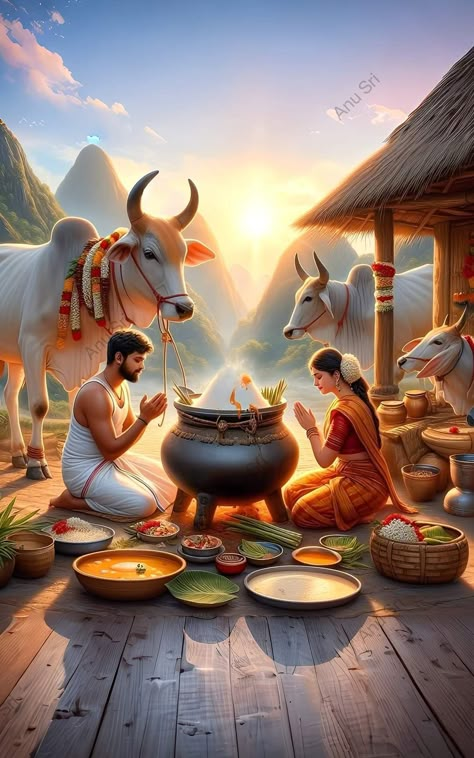 Pongal Festival Images, India Aesthetic, Pongal Festival, Pongal Celebration, Indian Wall Art, Happy Pongal, India Painting, Red Background Images, Human Figure Sketches