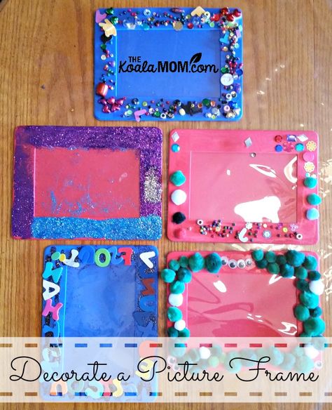 Let your kids decorate their own pictures frames to give to family and friends as a DIY gift for the holiday! Just use plain frames, Elmer's glue, and embellishments to customize their gift! Decorate A Picture Frame, Diy Picture Frames Crafts, Gifts For Friends Diy, Kids Picture Frames, Photo Frame Crafts, Making Picture Frames, Messy Crafts, Picture Frame Crafts, Diy Photo Frames