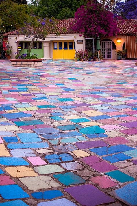 Painted Driveway, Balboa Park, Outdoor Tiles, Garden Paths, Driveway, My Dream Home, Outdoor Spaces, Garden Art, Different Colors