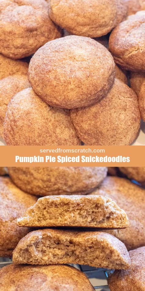 They're everything you love about the soft sweet cinnamon and sugar cookies, but with a fall twist! Our Pumpkin Pie Spiced Snickerdoodles are a delicious addition to any cookie tray and a great way to use that iconic fall spice blend in a new way. Pumpkin Pie Spice Snickerdoodles, Pumpkin Pie Snickerdoodle Cookies, Pumpkin Spice Snickerdoodles, Pumpkin Pie Spice Cookies, Pumpkin Spice Cookie Recipe, Cozy Baking, Soft Snickerdoodle Cookies, Lush Desserts, Pumpkin Easy