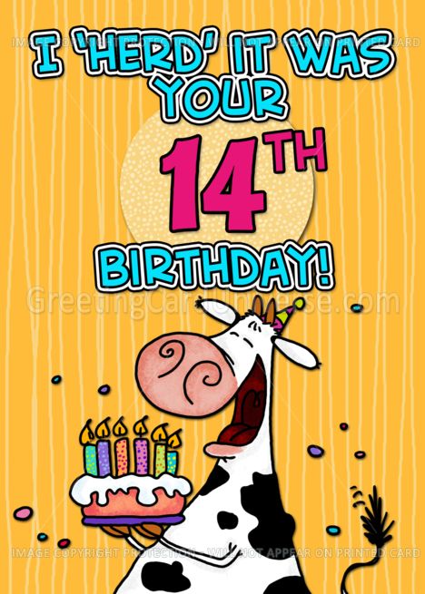 I &rsquo;herd&rsquo; it was your birthday - 14 years old card Old Birthday Cake, Birthday Cake Greetings, Twelfth Birthday, 60th Birthday Party Invitations, Invitation Layout, Artist Birthday, Creative Birthday Cards, Holiday Stationery, Cow Birthday