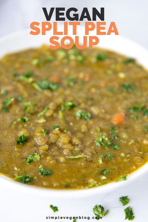 This vegan split pea soup is so tasty you'll want to have it every day. It's a simple recipe made with healthy and nutritious ingredients! #vegan #vegetarian #plantbased #vegansplitpeasoup #vegansoup Split Pea Recipes, Vegan Pea Soup, Vegan Split Pea, Protein Soup Recipes, Vegetarian Split Pea Soup, Low Calorie Soup Recipe, Vegan Split Pea Soup, Split Pea Soup Recipe, Low Calorie Soup