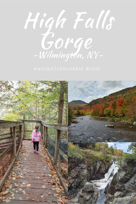 At the foot of Whiteface Mountain sits the High Falls Gorge, the perfect destination for a family-friendly hike through the woods and past scenic waterfalls. #highfallsgorge #wilmingtonny #familytravel #outdoortravel #exploringlocally Tallulah Gorge State Park, High Falls Gorge Ny, Gooseberry Falls State Park, Montreal Vacation, Kaaterskill Falls New York, Columbia River Gorge Hikes, Carribean Travel, Whiteface Mountain, East Coast Usa