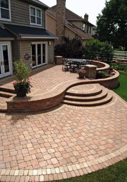 Top 60 Best Paver Patio Ideas - Backyard Dreamscape Designs Patio With Steps, Paving Stone Patio, Stone Patio Designs, Deck Pergola, Paver Designs, Raised Patio, Brick Patio, Patio Pavers Design, Pergola Ideas