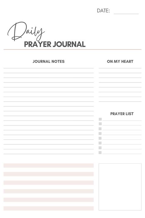 Prayer Journal Template: Find your daily journal layout free printables to start your DIY prayer planner today. Devotional Journal Prompts, Digital Journal Template Free 2023, Daily Journal Template Layout, Daily Journal Layout Free Printables, Bible Templates Free Printable, Bible Study Printables Worksheets, Bible Journal Printables, Journal Layout Templates, Bible Notes Template