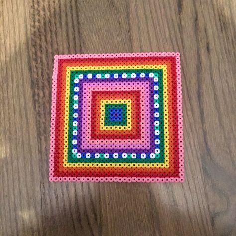 Rainbow square coaster Hama Beads Coasters Square, Perler Wall, Perler Coasters, Hama Beads Coasters, Melt Beads, Arts And Crafts For Adults, Halloween Beads, Melting Beads, Fuse Beads