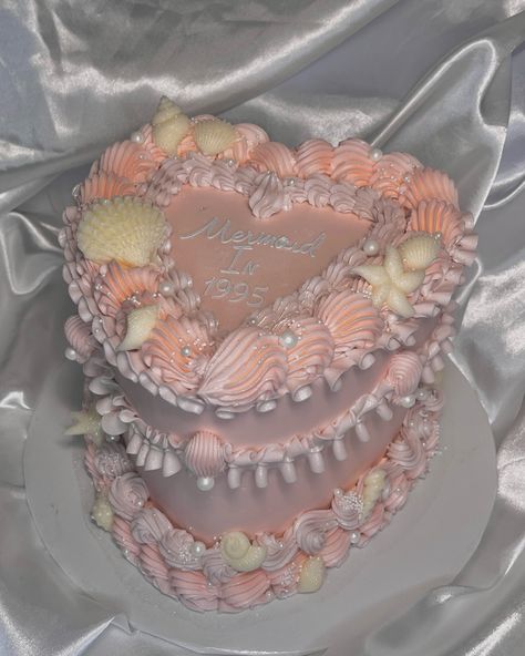 Mer-made in 1995🧜🏼‍♀️🐚 • • • #vintagecake #heartcakes #mermaidcore #occakes #lacakes #orangecountycakes Shell Cake, Heart Cakes, Mermaid Pink, Vintage Food, Mermaid Cakes, Girl Dinner, Heart Cake, Cool Birthday Cakes, February 15