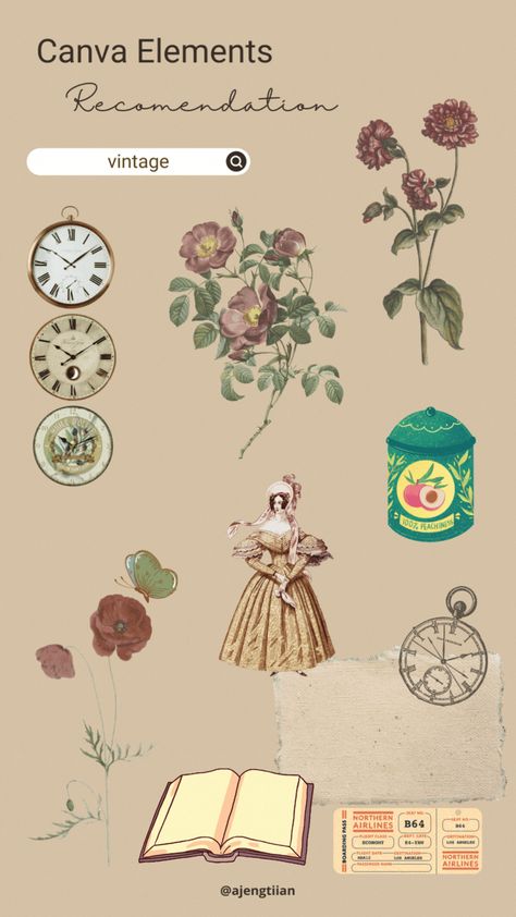 Vintage Canva Free Elements | Canva Inspirati Canva Free Elements, Canva Inspiration, Vintage Planner, Canva Keywords, Elements Canva, Canva Elements Keyword, Canva Elements, Journal Ideas, Vintage Chic