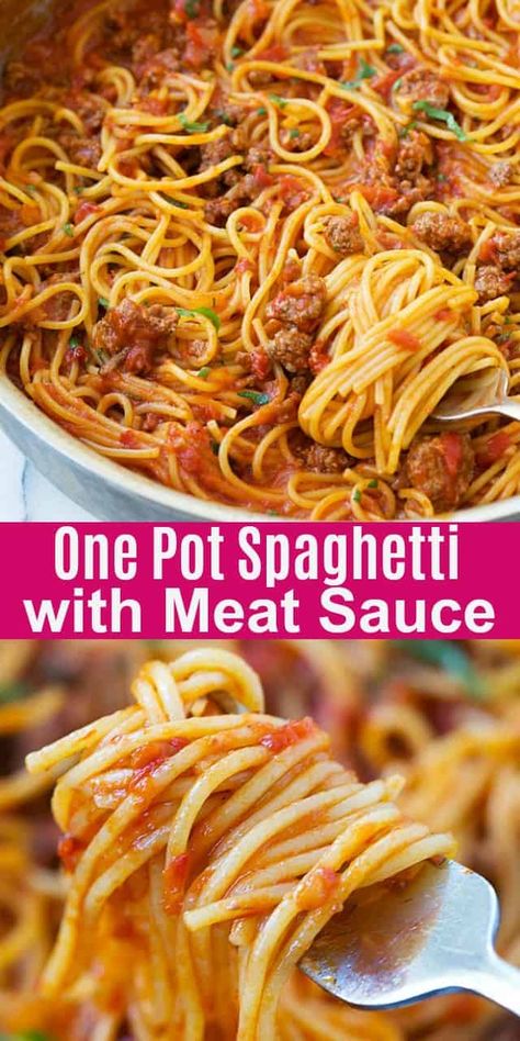 Spaghetti Spices, Spaghetti With Meat Sauce, Spaghetti With Meat, Meat Sauce Recipe, One Pot Spaghetti, Sauce Spaghetti, Spaghetti Meat Sauce, Meat Sauce Recipes, One Pot Pasta