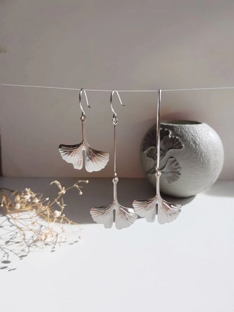 Ginkgo Leaf Earrings Silver Ginkgo Hoop Earrings Stainless - Etsy Ginkgo Leaf Ring, Gingko Earrings, Ginkgo Leaf Jewelry, Ginkgo Earrings, Ginko Necklace, Leaf Earrings Silver, Ginkgo Leaf, Dainty Jewelry, Leaf Earrings