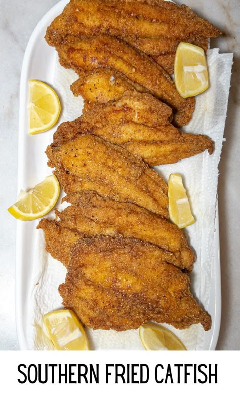 When you think of a fish fry, you have to think of Southern Fried Catfish! Super crispy, flaky, and full of flavor. This is undoubtedly some of the best fried catfish you'll ever have! #catfish #southernrecipes #fish #catfish Pan Fried Catfish, Fried Catfish Recipes, Louisiana Fish Fry, Southern Fried Catfish, Fish Batter Recipe, Fish Breading, Fried Tilapia, Catfish Recipes, Fried Catfish