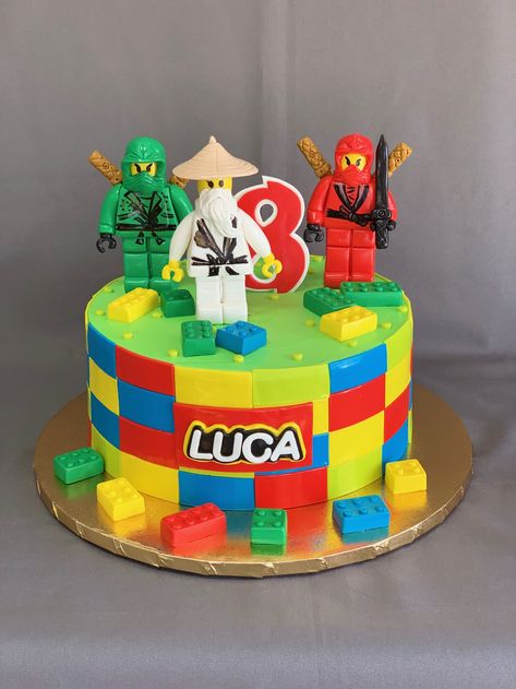 Ninja Lego Birthday Cake — Skazka Desserts Bakery NJ – Custom Birthday Cakes, Cupcakes shop Lego Themed Cake, Ninja Birthday Cake, Desserts Bakery, Ninja Lego, Ninjago Cakes, Lego Birthday Cake, Lego Themed Party, 7 Birthday, Ninjago Birthday