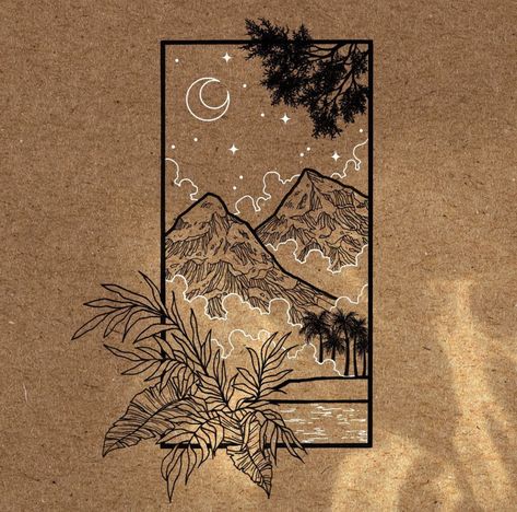 Stylo Art, Mountains At Night, Instagram Illustration, Art Et Illustration, Paper Drawing, Pen Art, Brown Paper, A Drawing, Art Drawings Sketches