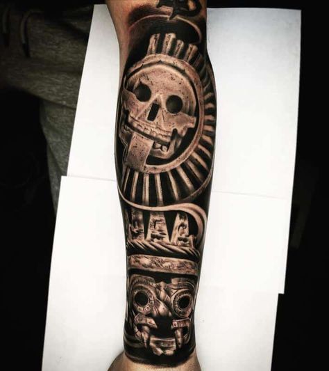 Aztec Tattoos For Men 3 Aztec Warrior Tattoo Stencil, Aztec Symbols Tattoo, Mayan Tattoos Men, Aztec Mayan Tattoo, Aztec Gods Tattoo, Aztec Sleeve Tattoos, Aztec Tattoo Designs For Men, Aztec Neck Tattoo, La Tattoos Ideas