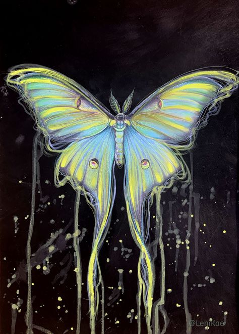 "Luna Moth, Moon Spirit (Original A2 Animal Spirit Art on Paper)" by Leni Kae. Paintings for Sale. Bluethumb - Online Art Gallery Luna Moth Art The Moon, African Moon Moth, Spirit Animal Painting, Moth Mural, Lunar Moth Art, Luna Moth Wallpaper, Animal Spirit Art, Luna Moth Drawing, Luna Moth Painting