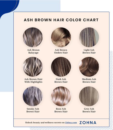 Ash Hair Color Chart, Ash Walnut Hair Color, Ash Brown Hair For Cool Skin Tones, Medium Ash Brown Hair Color Shades, Mocha Ash Brown Hair Color, Cool Toned Highlights On Brown Hair, Ash Brown Toner, Ash Brown Hair Color With Highlights, Cool Brunette Hair Color Ash Brown