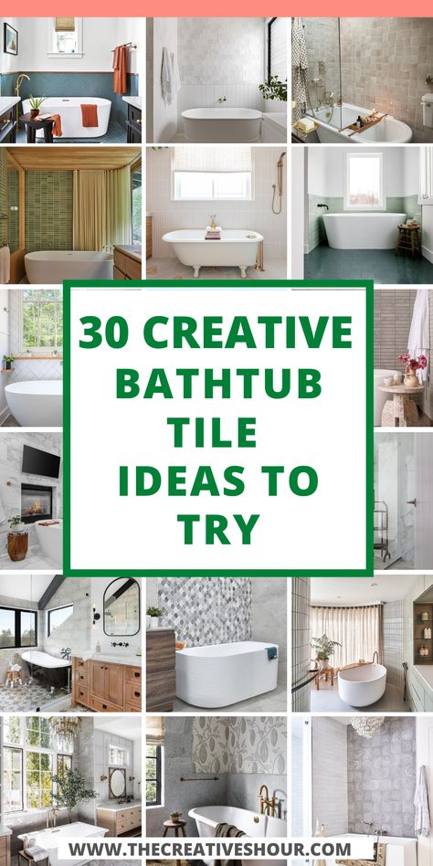 Renew your bathroom's look with a touch of creativity using these Bathtub Tile Surround Ideas. Explore various Bathtub Tile Ideas for Bathroom walls, from elegant designs to DIY options that match your unique style. Whether you fancy a timeless, contemporary, or farmhouse vibe, discover Bathtub Tile Wall Ideas to turn your bathroom into a cozy and stylish retreat. Diy Bathtub Tile, Tile Around Bathtub Tub Surround, Ideas For Bathroom Walls, Bathtub Tile Surround Ideas, Bathtub Tile Ideas, Tile Ideas For Bathroom, Tile Around Tub, Bathtub Tile Surround, Bathroom Wall Tiles Design