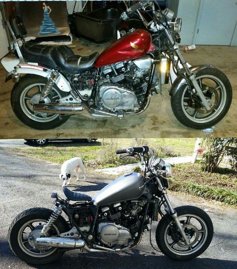 85 honda magna brat bobber before/after Honda Magna Bobber, Brat Bobber, Honda Sabre, Honda Shadow Bobber, Xs650 Bobber, Honda Magna, Shadow Bobber, Honda Bobber, Thai Ridgeback