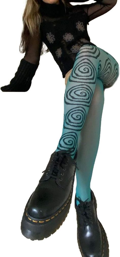 Tie Dye Tights High Waist Control Top Sheer Pantyhose Y2K Vintage Legging Thigh High Stockings For Women (A Swirl, One Size) at Amazon Women’s Clothing store Funky Tights, Trashy Outfits, Vintage Socks, Cute Stockings, Printed Tights, Crazy Outfits, Sheer Tights, Thigh High Stockings, Leggings Design