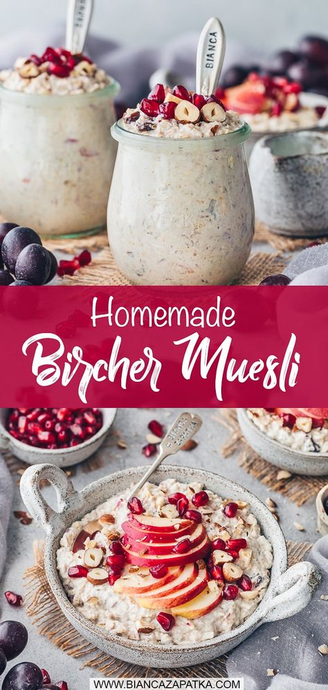 Homemade Bircher Muesli Recipe - Swiss Oatmeal Best Bircher Muesli Recipe, Musli Recipe, Swiss Oatmeal, Bircher Recipe, Swiss Breakfast, Bircher Muesli Recipe, Muesli Breakfast, Fodmap Breakfast, Muesli Recipe