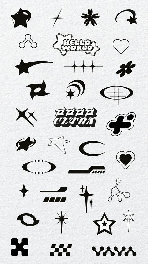 Editable cool monotone Y2K shape remix set | premium image by rawpixel.com Star Y2k, Minimalist Logos, Y2k Stickers, Expert Logo, Innovative Logo, Y2k Icons, Timeless Simplicity, Y2k Star, Graphic Shapes Design