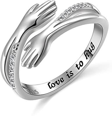 Hug Ring, 925 Sterling Silver Hugging Hands CZ Open Ring Engraved Love is to Hug Embrace Statement Promise Anniversary Ring, US Size: 5-10 Hug Rings, Hug Ring, Love Hug, Wrap Ring, Couple Rings, Love Ring, Open Ring, Engraved Rings, Womens Jewelry Rings