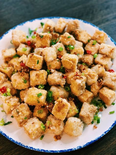 Garlic Pepper Tofu, Tiffy Cooks Tofu, Tofu Cubes Recipes, Salt Pepper Tofu, Salt And Pepper Tofu Air Fryer, Vegan Taiwanese Food, Tofu Christmas Recipe, Salt And Pepper Tofu Recipe, Tofu Recipes Crispy