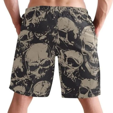 MoonTour Vintage Skull Gothic Skeleton Men's Swim Trunks, Skull Swim Trunks, Swimwear Aesthetic, Gothic Skeleton, Son Father, Water Parks, Vintage Skull, Display Picture, Product Display, Running Water