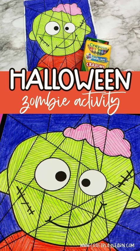 Are you looking for an easy way to get creative this Halloween? If so, here's a cute little Halloween zombie template from Craft Play Learn to get kids in the spooky spirit! It is super cute and fun for your preschoolers to color this Halloween. Just download and give them some crayons, or help them with the lines to make it a line study. Zombie Crafts, Crafts For Older Kids, Boys Crafts, Line Study, Craft Ideas Easy, Fun Kids Crafts, Colouring Pictures, Simple Craft Ideas, Art Projects For Teens