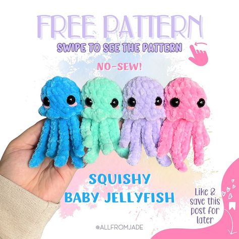 Jade Gauthier-Boutin | ✨FREE BABY JELLYFISH PATTERN✨ Here’s another free pattern. I’ve updated my original baby jellyfish pattern to make it quicker and… | Instagram Crochet Plush Jellyfish, Whale Shark Amigurumi Free Pattern, Jelly Fish Amigurumi Free Pattern, All From Jade Crochet, How To Crochet A Jellyfish, Crochet Small Projects Free Pattern, Crochet Small Amigurumi Free Pattern, Whale Crochet Pattern Free, Mini Crochet Animals Pattern Free