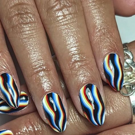 BhamBNails on Instagram: "Trippy AF is the vibe ATM! What's your fave? Waves for @chynnasimone Wavey checks for @sunbeamsjess Swirls @heidinorthmakeup #nails #nailart #glitch #love" Glitch Nail Art, Glitch Nails, Trippy Nail Art, Trippy Nails, Wave Nails, Swirl Nails, Glam Slam, Modern Nails, The Vibe