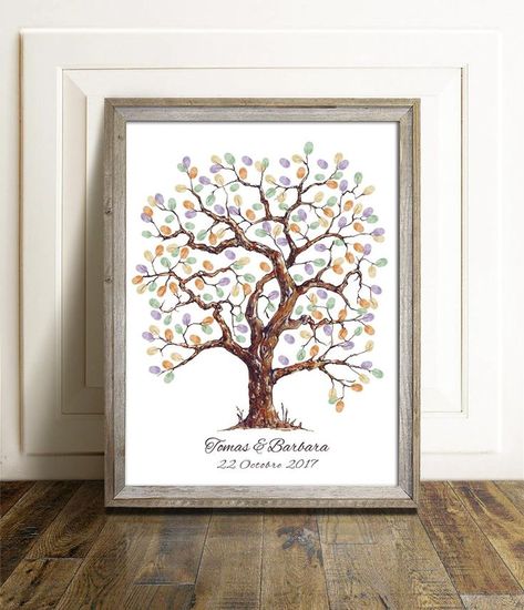 Family Tree Wedding, Thumb Painting, Wedding Parents, Wedding Fingerprint, Wedding Fingerprint Tree, Family Reunion Decorations, Family Trees Diy, Stylized Trees, Pastor Anniversary