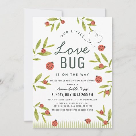 Little Love Bug Ladybug Virtual Baby Shower Invitation  Zazzle Ladybug Girl, Ladybug Baby, Ladybug Baby Shower, Virtual Baby Shower Invitation, Baby Ladybug, Girl 1st Birthday, Ladybug Birthday, 1st Birthday Themes, Girl Birthday Themes