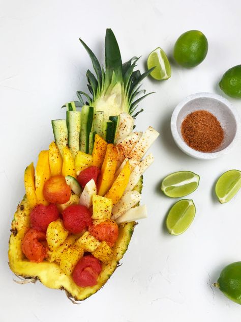 Pineapple With Tajin, Fruit Boat, Mexican Fruit Cups, Healthy Birthday Treats, Luau Party Food, Pineapple Fruit, Summer Salads With Fruit, Fruit Cups, All Fruits