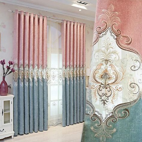 PRICES MAY VARY. Package Information: Each package has two cloth curtains, each curtain measuring 60 inches (152 cm) wide and 84 inches (215 cm) high.Not include tulle curtains or other accessories. Material: polyester, Chenille fabric. Features: The dual color fabric stitching adds personality to the curtains. European embroidery has elevated the level of curtains. Multi functional: They can block the heat of summer and the cold of winter. At the same time, They can block noise ,ultraviolet rad Pink Ruffle Curtains, Unicorn Curtains For Bedroom, European Embroidery, Pink Toile De Jouy Curtains, Pink Curtain With Gold Moons And Stars, Curtains Pink, Embroidered Curtains, Fabric Stitching, Cloth Curtains