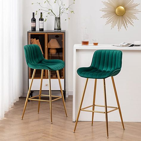 Gold Bar Stools, Green Bar Stools, Modern Counter Stools, Green Bar, Stools For Kitchen Island, Bar Stools With Backs, Bar Height Stools, Stools With Backs, Counter Height Bar