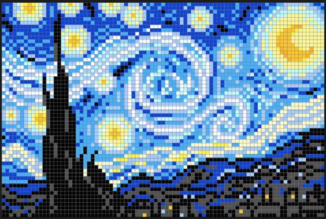 The Starry Night Perler Bead Pixel Pop Art Pattern - Pixel Art Shop فنسنت فان جوخ, Image Pixel Art, Simpul Makrame, Modele Pixel Art, Pop Art Patterns, Piskel Art, Pixel Art Templates, 8bit Art, Pixel Crochet