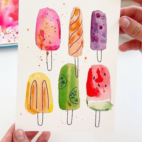 Easy and Fun Way to Paint Watermelon Slices with Watercolor 😌👌🏻☀️🥰 Perfect for a Summer Watercolor Card 🍉🍉🍉 #watercolor #watercolorusa… | Instagram Cool Things To Paint With Watercolors, Outline Watercolor Painting, Watercolor Paintings Easy Flower, Watercolor Crafts For Adults, Water Colours For Beginners, Watercolor Art Quotes, Cute Watercolor Card Ideas, Watercolor Doodle Ideas, Watercolor Kids Projects