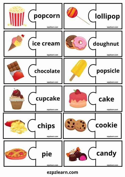 English Vocabulary Games, Ingles Kids, Desserts For Kids, Teach English To Kids, Today Is Monday, Free Printable Puzzles, English Activities For Kids, English Worksheet, Kids Worksheets Preschool