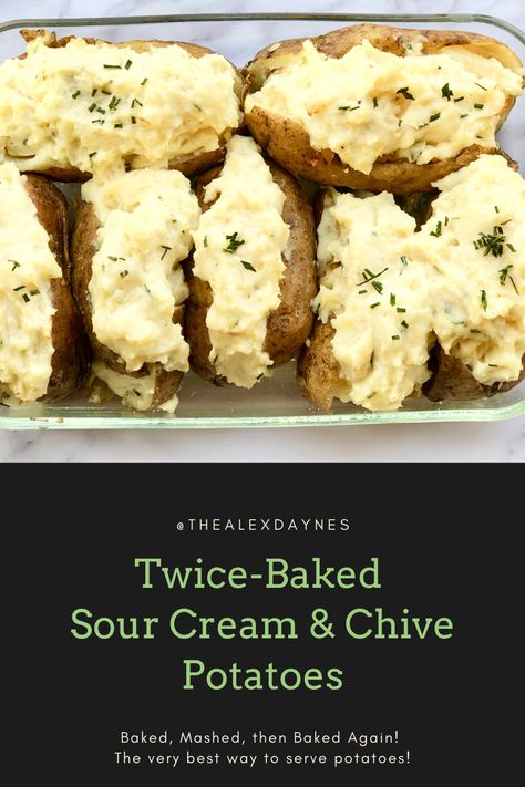 The very best twice-baked sour cream & chive potatoes! At my house, we are big fans of potatoes and love to play around with new flavors and recipes! I wanted to create a simple and tasty twice-baked potato recipe and I loved how this sour cream & chive turned out! This pairs well with BBQ and as a side with most meats! Make it with me! Chive Potatoes, Sour Cream Potatoes, Chives Recipe, Words Motivation, Sour Cream Recipes, Potato Skin, Motivation Text, Baked Potato Recipes, Potato Vegetable