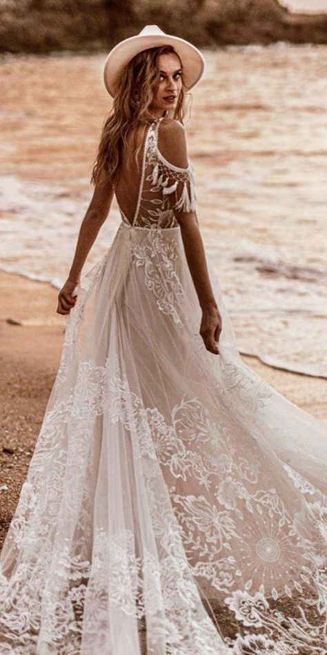 Lace Boho Wedding Dresses To Inspire You ★ #bridalgown #weddingdress Boho Beach Bride, Wedding Dresses Vintage Bohemian, Boho Wedding Shoes, Boho Wedding Dress Bohemian, Boho Chic Wedding Dress, Vintage Wedding Dress Boho, Plain Wedding Dress, Boho Wedding Dresses, Second Wedding Dresses