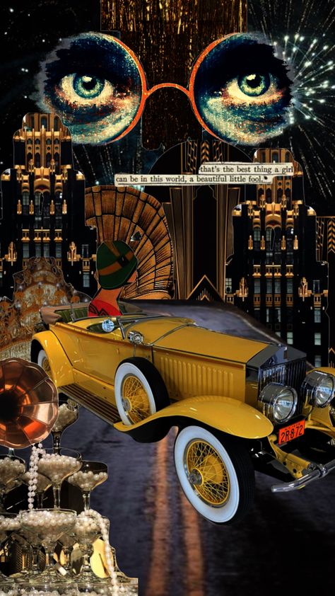 Gatsby Wallpaper Iphone, Dark Gatsby Aesthetic, Great Gatsby Collage, The Great Gatsby Aesthetic Wallpaper, Jazz Age Aesthetic, Great Gatsby Scrapbook, 1920s Aesthetic Gatsby, The Great Gatsby Wallpaper, Gatsby Party Aesthetic